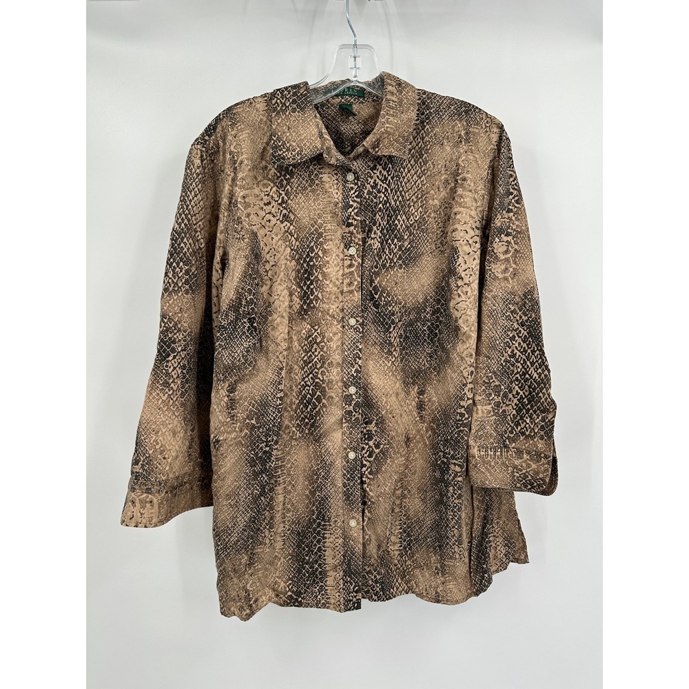Lauren Ralph Lauren Womens Boho Snake Print Top Size 1X Bold Animal Print‎